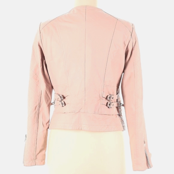 💕 Slate & Willow Pink Leather Moto Jacket – Blush Biker Chic Size M 🏍️✨
